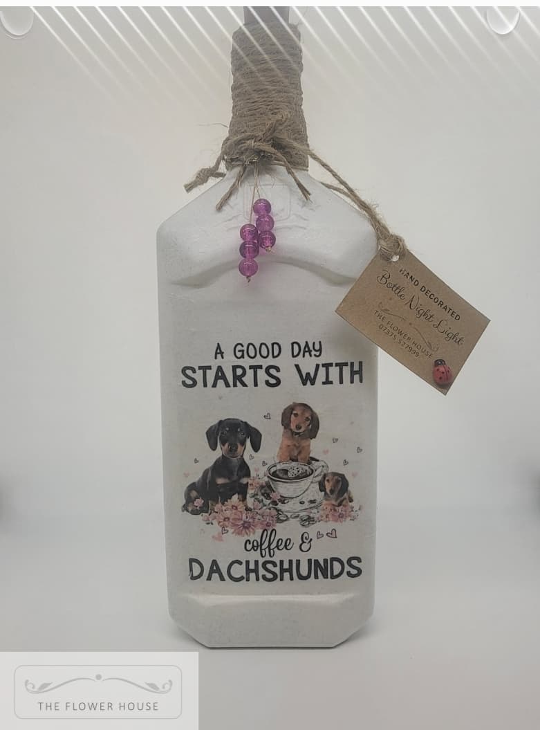 Decoupaged Light Up Bottle Dachshund Theme