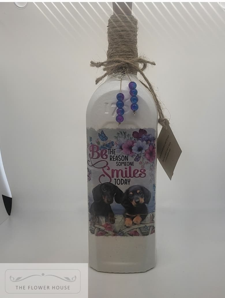 Decoupaged Light Up Bottle Dachshund Theme