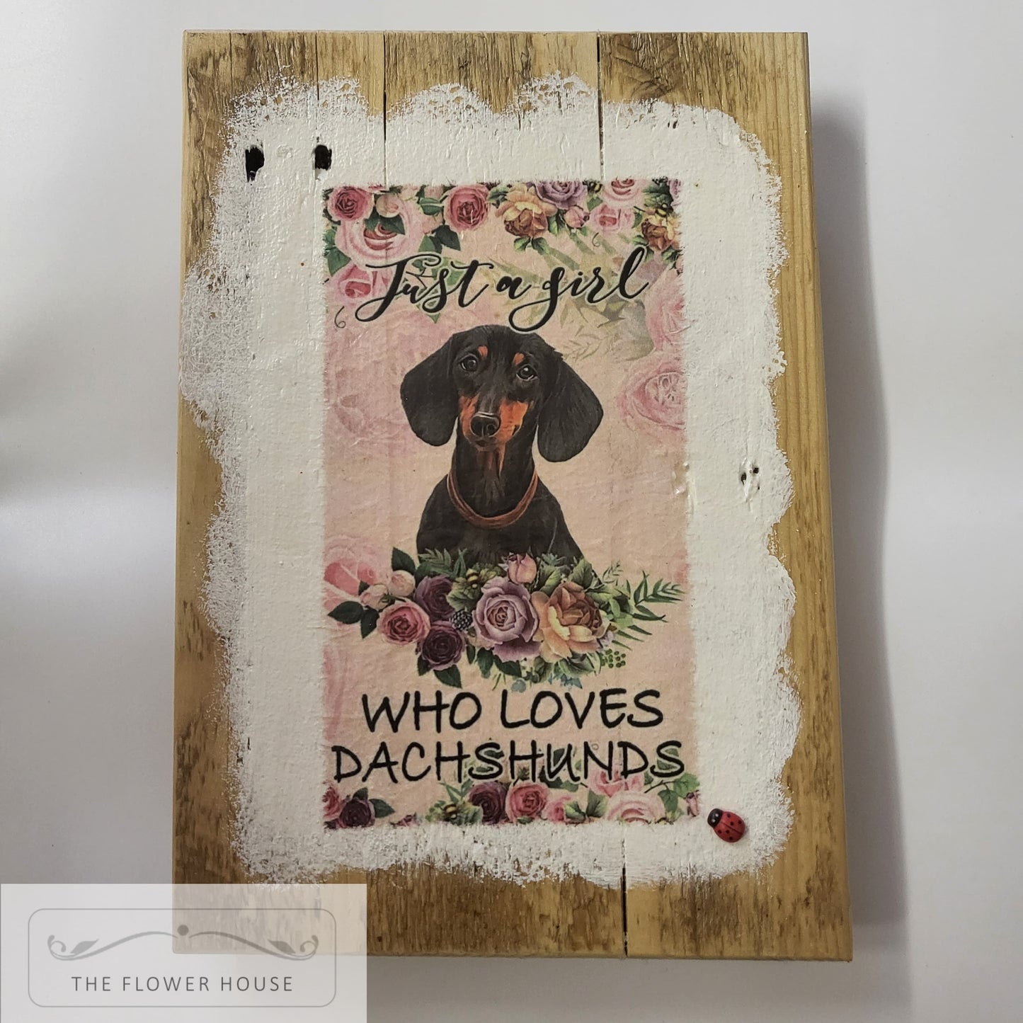 Decoupaged Dachshund Wooden Plaque.