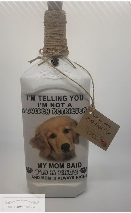 Decoupaged Light Up Bottle With A Dog Quote