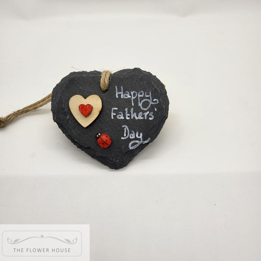 Personalised Hanging Slate Hearts "Happy Fathers Day"