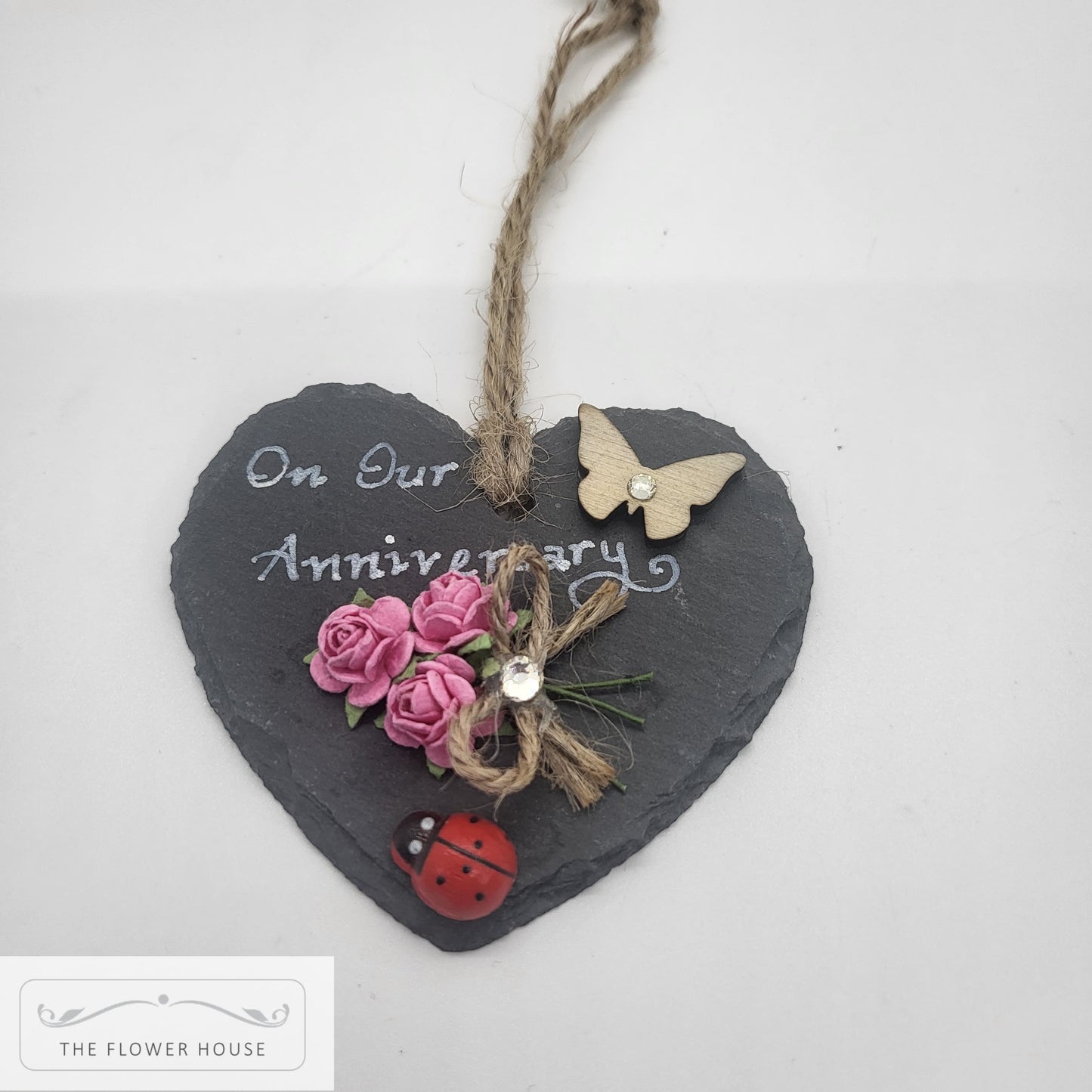 Personalised Hanging Slate Hearts "On Our Anniversary/Wedding day"