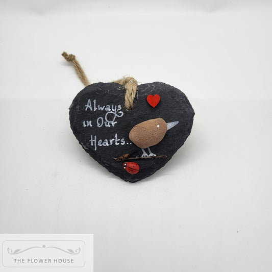 Personalised Hanging Slate "Hearts Always In Our Hearts"