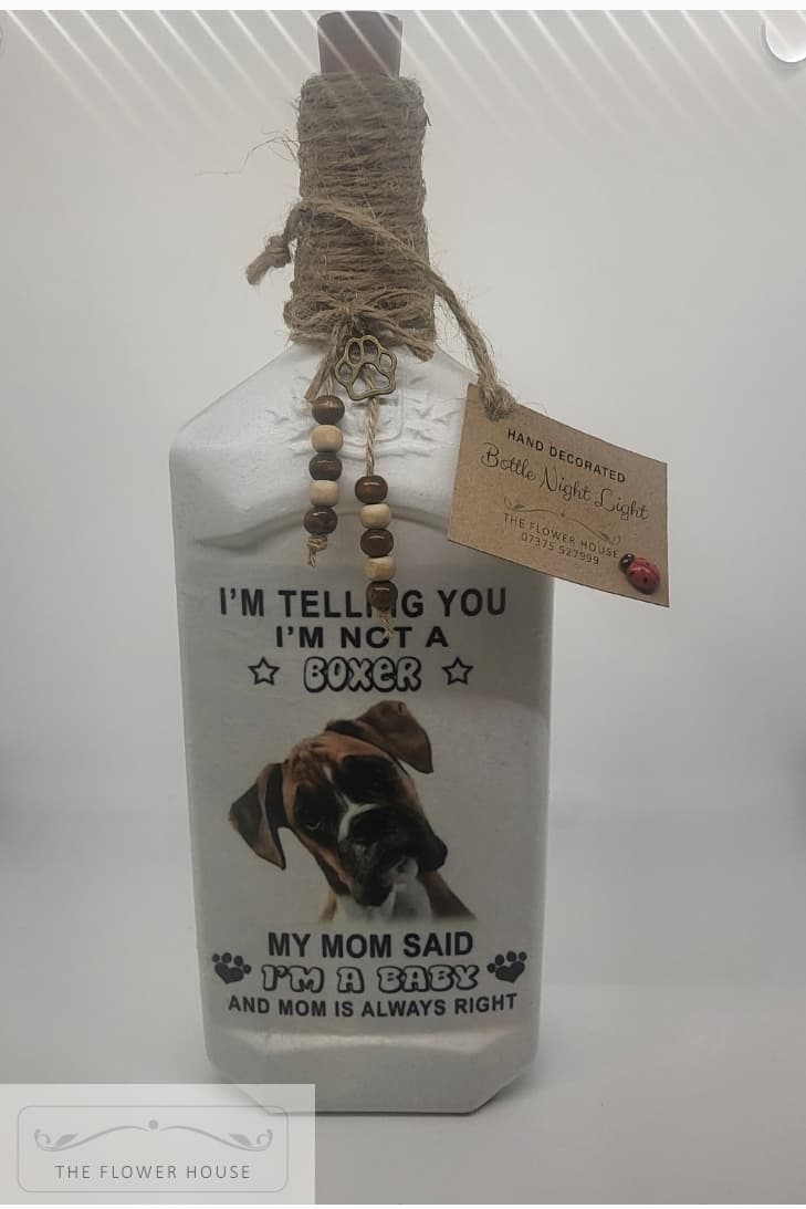 Decoupaged Light Up Bottle With A Dog Quote