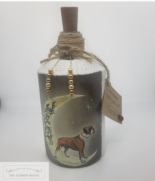 Decoupaged Light Up Bottle With a picture Of A Boxer And A Moon