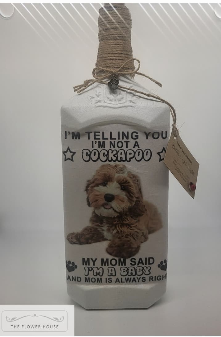 Decoupaged Light Up Bottle With A Dog Quote