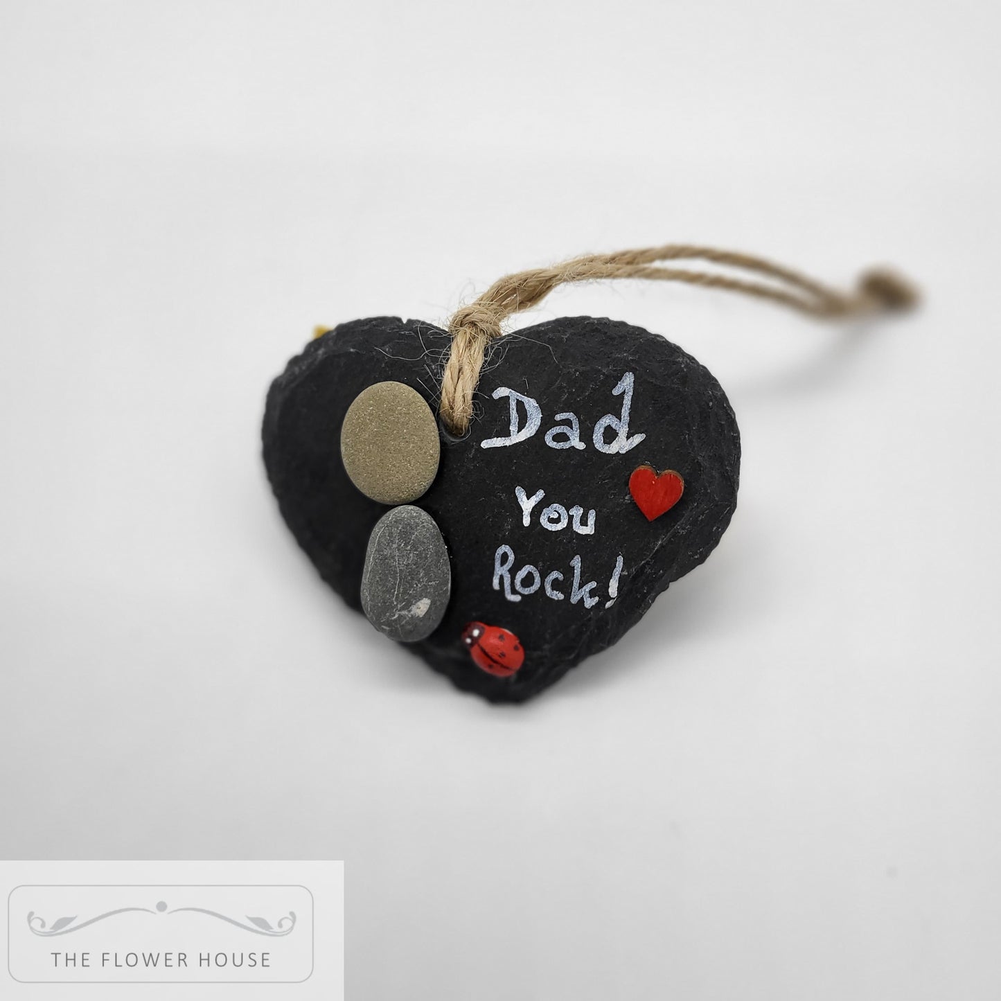 Personalised Hanging Slate Hearts "Dad You Rock!"