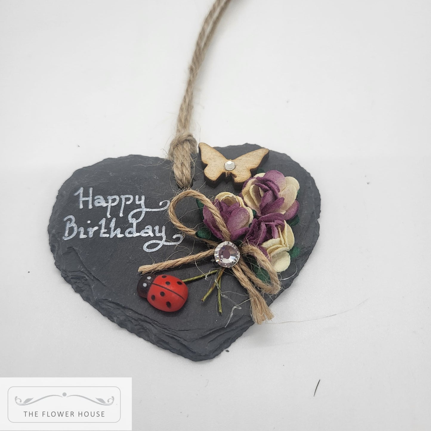 Personalised Hanging Slate Hearts "Happy Birthday "