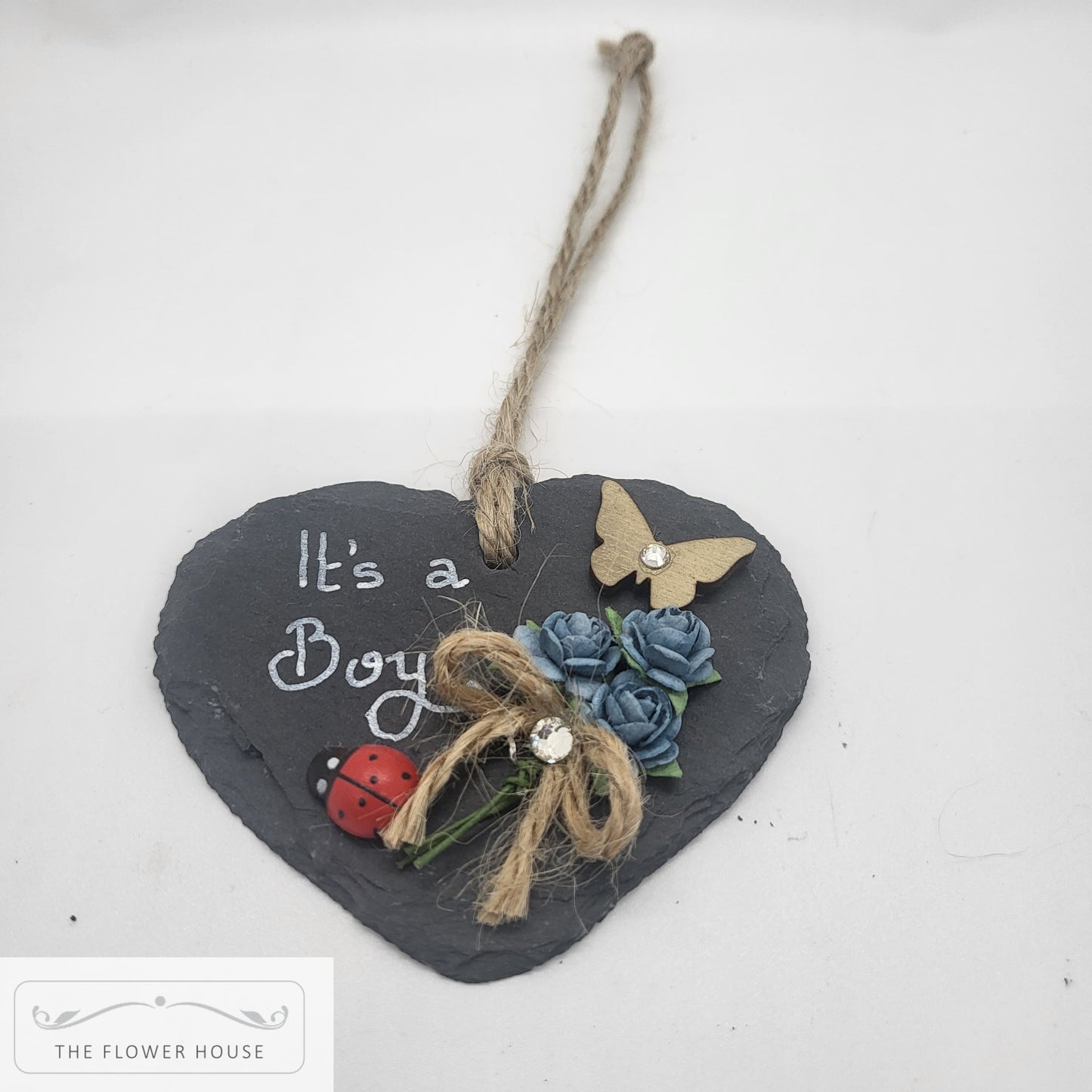 Personalised Hanging Slate Hearts "Congratulations It's A"