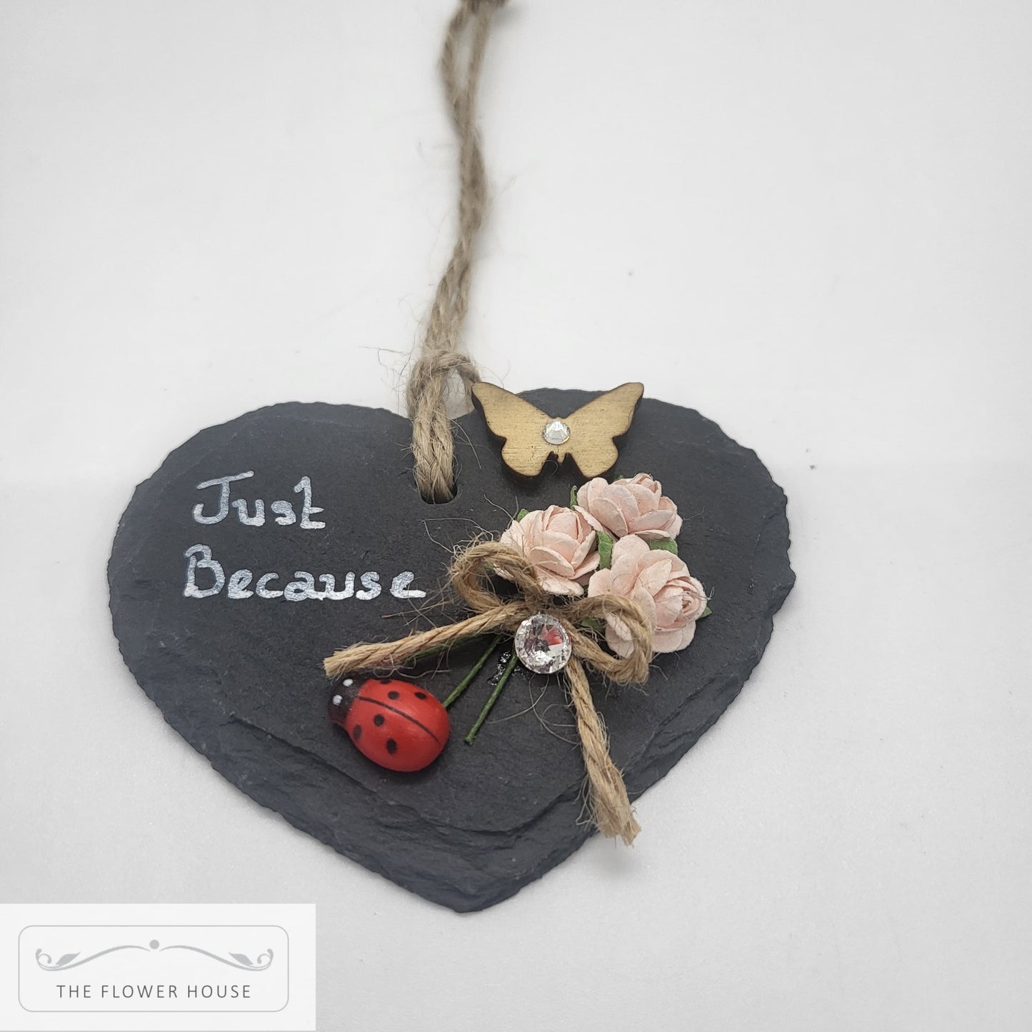 Personalised Hanging Slate Hearts "Just Because"