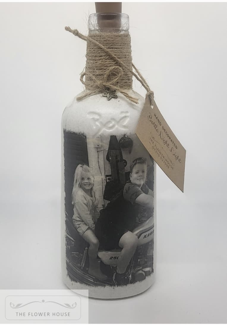 Personalised Decoupaged  Black & White Photo Light Up Bottle